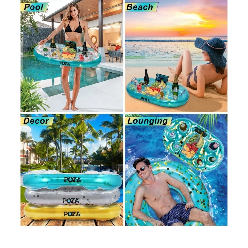 POZA Inflatable Blue Gold Floating Cooler - Picture 6 of 7